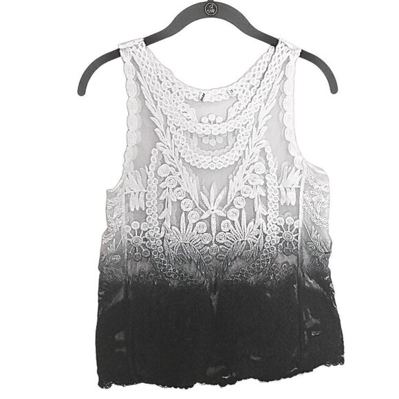 BREEZE COLLECTIONS WHITE, BLACK & GRAY GRADIENT LACE TANK TOP - Picture 1 of 2